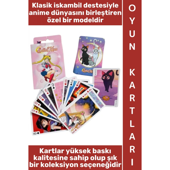 #Oyun Premium Kalite Kolay Yıpranmaz Suya Yırtılmaya Dayanıklı Koleksiyon Anime Karakter Figür Nostaljik Sailor Moon Kağıt Oyunu İskambil Kartları