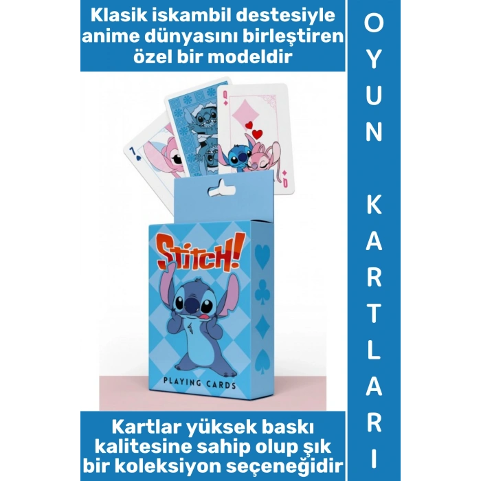 #Oyun Premium Kalite Kolay Yıpranmaz Suya Yırtılmaya Dayanıklı Koleksiyon Anime Karakter Figür Nostaljik Stitch Kağıt Oyunu İskambil Kartları