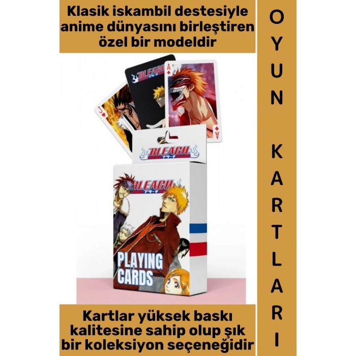 #Oyun Premium Kalite Kolay Yıpranmaz Suya Yırtılmaya Dayanıklı Koleksiyon Anime Karakter Figür Nostaljik Bleach Kağıt Oyunu İskambil Kartları