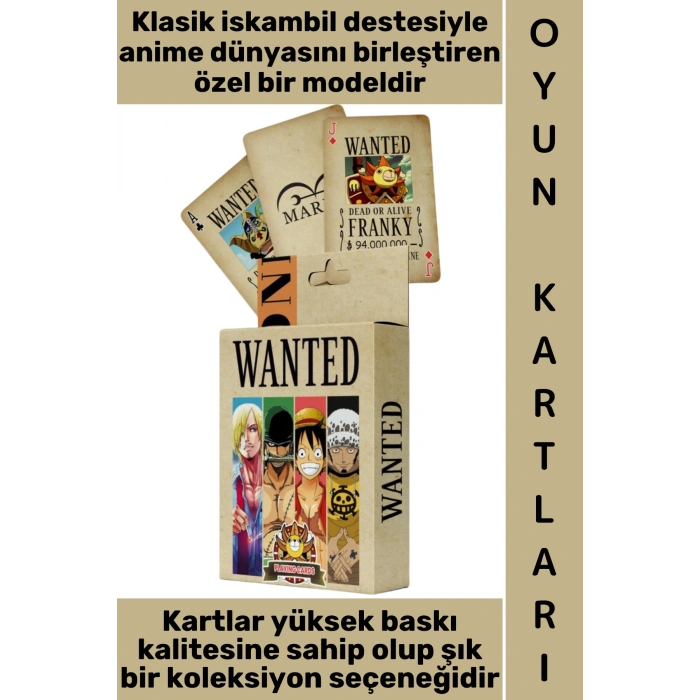 #Oyun Premium Kalite Kolay Yıpranmaz Suya Yırtılmaya Dayanıklı Koleksiyon Nostaljik One Piece Wanted Kağıt Oyunu İskambil Kartları