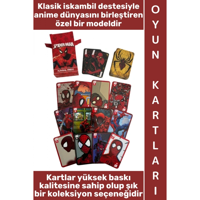 #Oyun Premium Kalite Kolay Yıpranmaz Suya Yırtılmaya Dayanıklı Koleksiyon Anime Karakter Figür Nostaljik Örümcek Adam Kağıt Oyunu İskambil Kartları