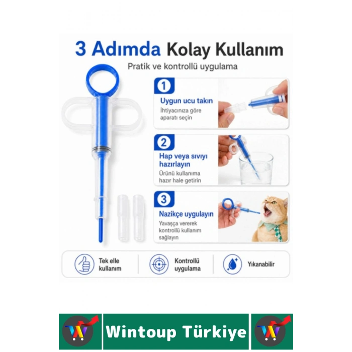 #KöpekSağlık Evcil Hayvan Yıkanabilir Hafif Kompakt Yavru Yetişkin Kedi Köpek Sıvı Tablet Mama Takviyesi Şeffaf Gövde Kontrollü İtme Mekanizması Hap Yutturma Aparatı 1 Adet