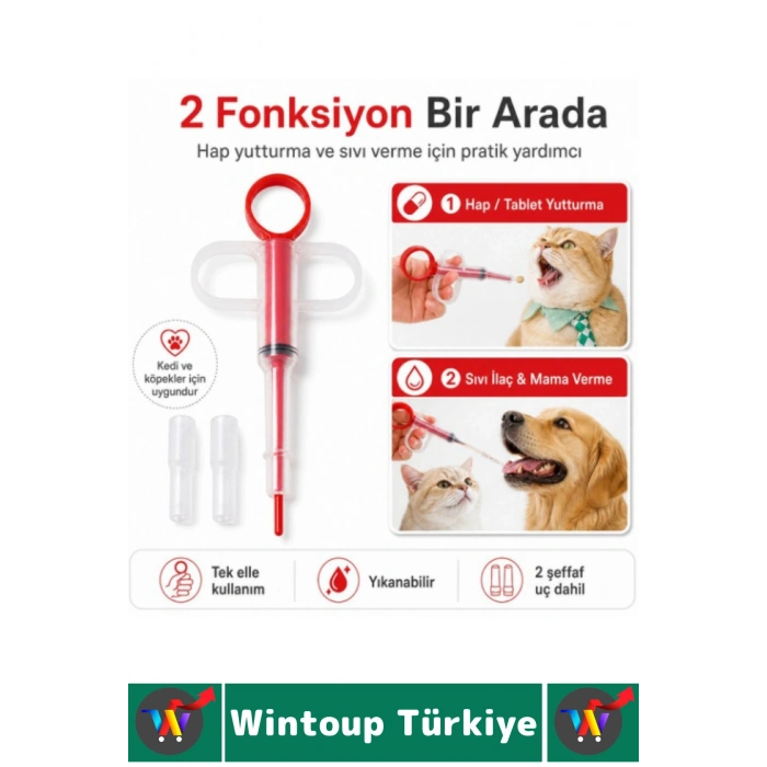 #KöpekSağlık Evcil Hayvan Yıkanabilir Hafif Kompakt Yavru Yetişkin Kedi Köpek Sıvı Tablet Mama Takviyesi Şeffaf Gövde Kontrollü İtme Mekanizması Hap Yutturma Aparatı 1 Adet