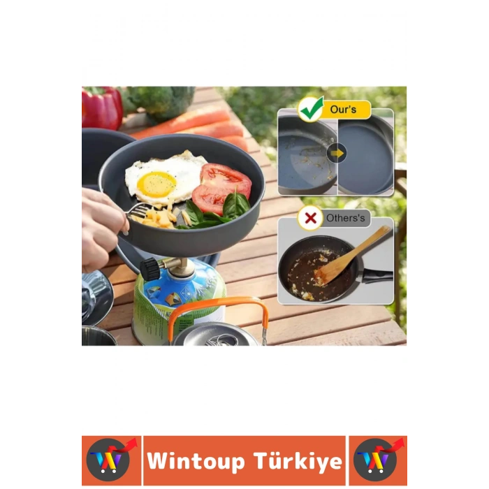 #Kamp Premium Kamp Piknik Dağcılık Outdoor Yemek Pişirme İç İçe Geçebilir Kompakt Isı Yalıtımlı Kolay Temizlenir Servis Kasesi Kepçe Spatula Sünger Tam Dolu Paket Tencere Tava Çaydanlık 3lü Özel Set