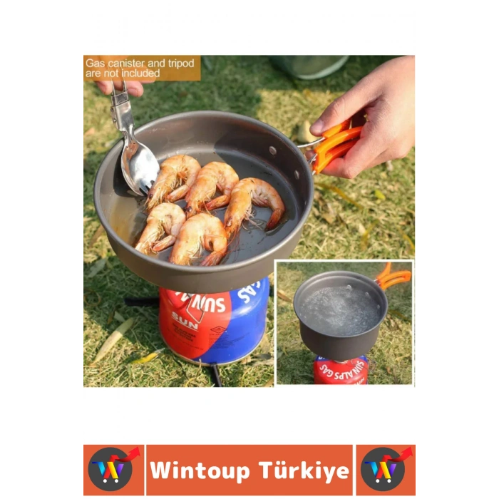 #Kamp Premium Kamp Piknik Dağcılık Outdoor Yemek Pişirme İç İçe Geçebilir Kompakt Isı Yalıtımlı Kolay Temizlenir Servis Kasesi Kepçe Spatula Sünger Tam Dolu Paket Tencere Tava Çaydanlık 3lü Özel Set