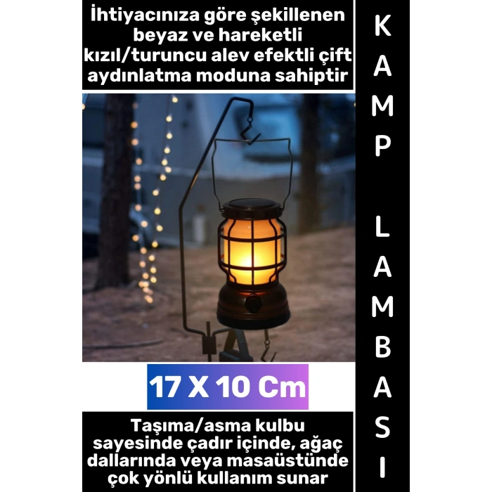 #Kamp Premium Outdoor Piknik Retro Koruyucu Kafesli Izgara Taşıma Asma Kulplu USB Şarjlı 2 Modlu Dekoratif Kamp Lambası
