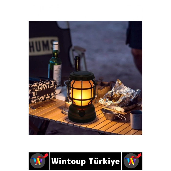 #Kamp Premium Outdoor Piknik Retro Koruyucu Kafesli Izgara Taşıma Asma Kulplu USB Şarjlı 2 Modlu Dekoratif Kamp Lambası
