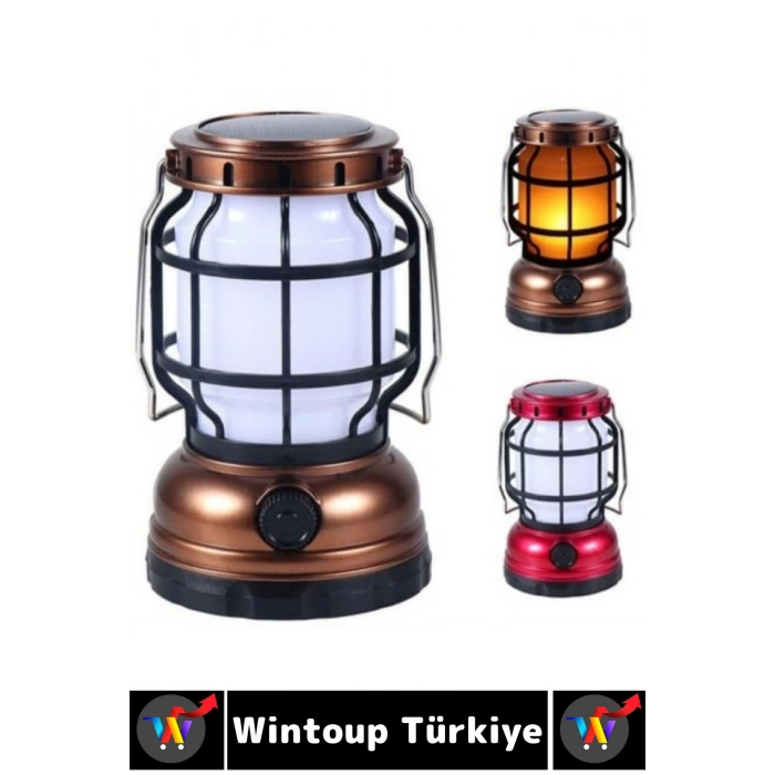 #Kamp Premium Outdoor Piknik Retro Koruyucu Kafesli Izgara Taşıma Asma Kulplu USB Şarjlı 2 Modlu Dekoratif Kamp Lambası