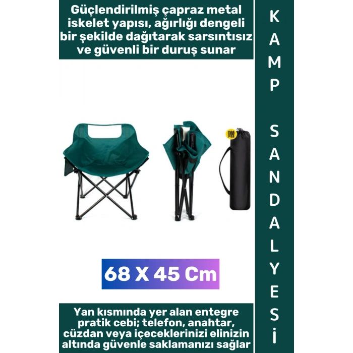 #Kamp Premium Yırtılmaya Suya Dayanıklı Güçlendirilmiş Kamp Outdoor Plaj Bahçe Balkon Piknik Balıkçı Telefon Anahtar Küçük Eşya İçin Cepli Omuz Askılı Çantalı Katlanabilir Kamp Sandalyesi