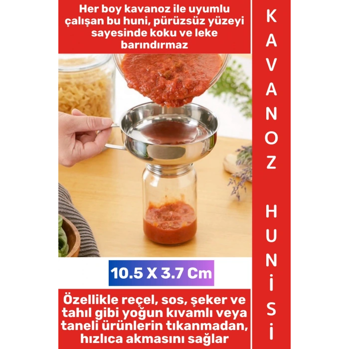 #Huni Ev Mutfak Konserve Reçel Sos Tahıl Baharat Dolumu Koku Yapmaz Kolay Temizlenir Ergonomik Tutma Saplı Askı Delikli Geniş Ağızlı Pratik Kavanoz Hunisi