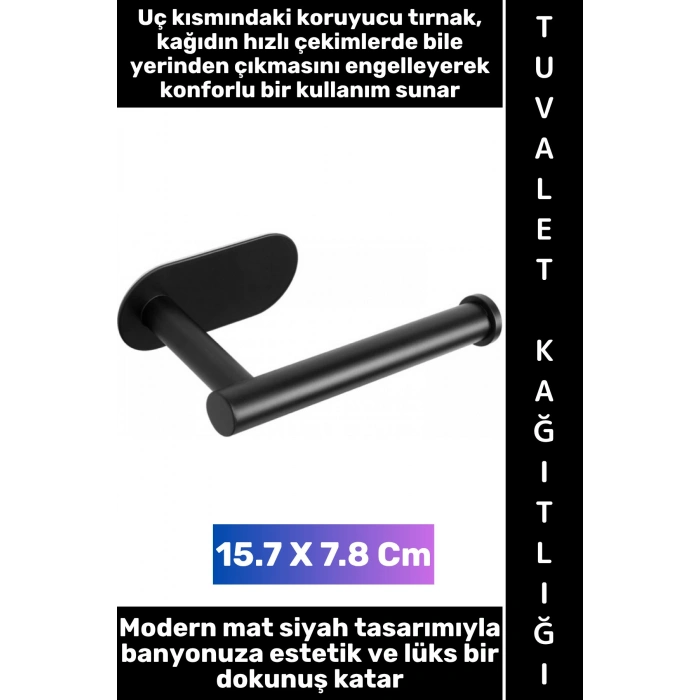 #TuvaletKağıtlığı Kendinden Yapışkanlı Montaj Gerektirmez İz Bırakmaz Suya Neme Buhara Dayanıklı Kayma Önleyici Koruyucu Tırnaklı Çok Şık Modern Estetik Mat Siyah Tuvalet Kağıtlığı