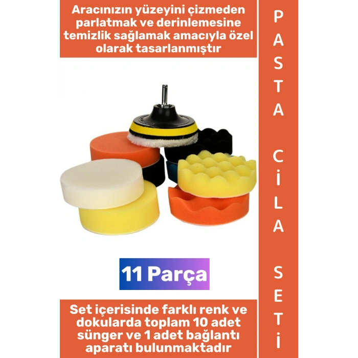 #OtoBakım Matkap Uyumlu Oto Bakım Yüzey Düzleştirme Parlatma Çizik Oksit Hare Giderici Araba Derinlemesine Temizlik Otomobil Pasta Cila Polisaj Sünger Seti 11 Parça
