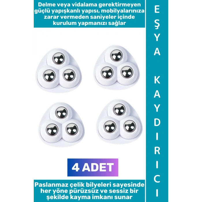 #EşyaKaydırıcı Kendinden Yapışkanlı Sessiz Kayma Mobilya Dostu Tasarım Saklama Kutusu Çöp Kovası Komodin Küçük Eşya Ev Aletleri 360 Derece Dönebilen Bilyeli Eşya Kaydırıcı Seti 4 Adet