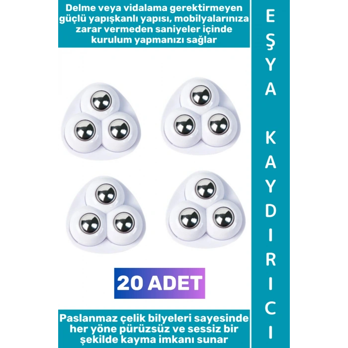 #EşyaKaydırıcı Kendinden Yapışkanlı Sessiz Kayma Mobilya Dostu Tasarım Saklama Kutusu Çöp Kovası Komodin Küçük Eşya Ev Aletleri 360 Derece Dönebilen Bilyeli Eşya Kaydırıcı Seti 20 Adet