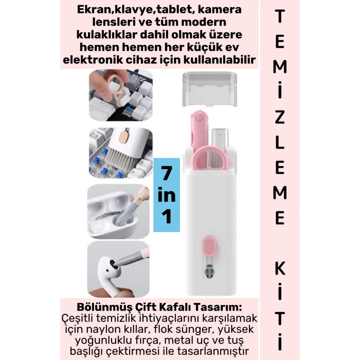 #TemizlemeKiti Profesyonel TV Bilgisayar Kamera Lens Klavye Tuş Çıkarma Tablet Ekran Kulaklık Elektronik Yüksek Yoğunluklu Kıl Sünger Metal Uç Sprey Şişeli Çok Fonksiyonlu 7 in 1 Temizleme Kiti