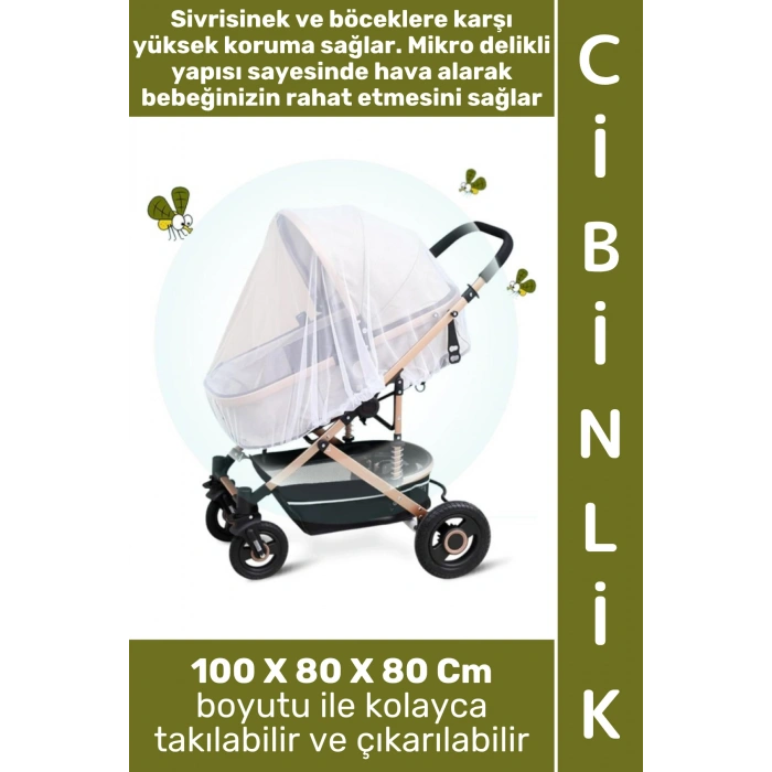 #Cibinlik Sivrisinek Böcek Haşere Koruyucu Hava Alan Mikro Delikli Dış Mekan Yürüyüş Pratik Tak Çıkar Bebek Arabası Cibinliği 100 X 80 X 80 Cm