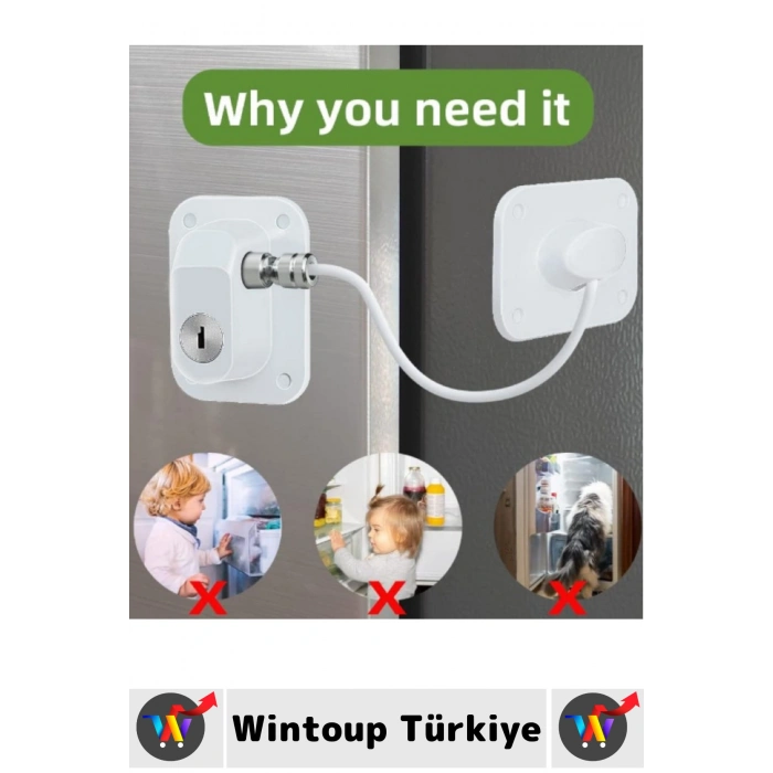 #Kilit Montaj Gerektirmeyen Kendinden Yapışkanlı Kapı Pencere Dolap Çocuk Bebek Odası Ev Ofis İş Yeri Şık Estetik Pratik Plaka Halatlı Anahtarlı Emniyet Kilidi