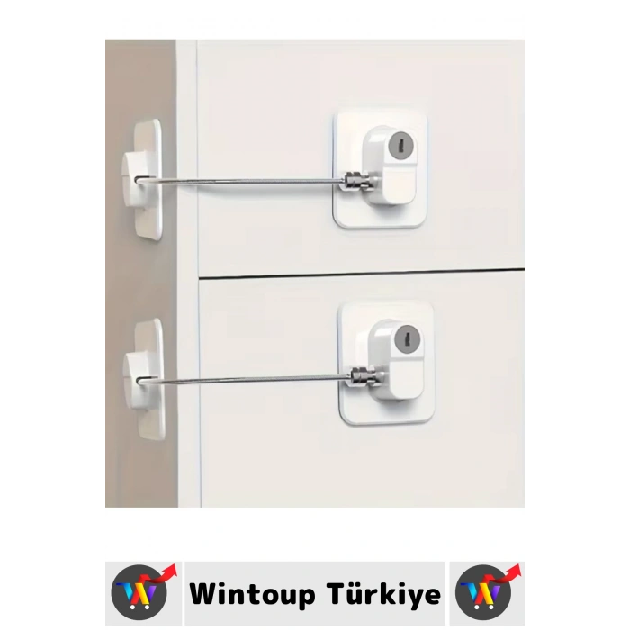 #Kilit Montaj Gerektirmeyen Kendinden Yapışkanlı Kapı Pencere Dolap Çocuk Bebek Odası Ev Ofis İş Yeri Şık Estetik Pratik Plaka Halatlı Anahtarlı Emniyet Kilidi 2 Adet