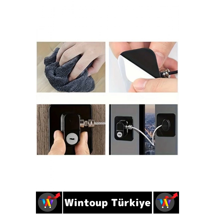 #Kilit Montaj Gerektirmeyen Kendinden Yapışkanlı Kapı Pencere Dolap Çocuk Bebek Odası Ev Ofis İş Yeri Şık Estetik Pratik Plaka Halatlı Anahtarlı Emniyet Kilidi 2 Adet