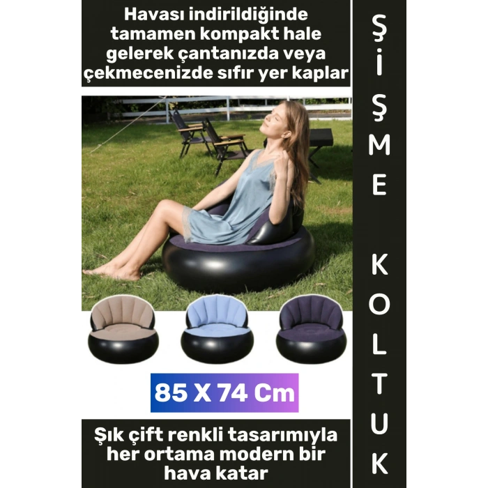 #Koltuk Premium Kompakt Konforlu Ev Bahçe Balkon Kamp Piknik Outdoor Plaj Havuz Kenarı Oyun Odası Yumuşak Kadife Dokulu Terletmez Kumaş Katlanabilir Şişme Tekli Koltuk