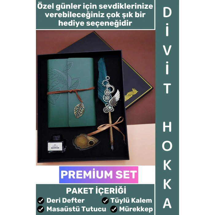 #Hediye Nostaljik Babalar Anneler Öğretmenler Günü Sevgili Eş Nişanlı Arkadaş Günlük Hatıra Okul Yıl Sonu Hediye Şık Kutulu Vintage Deri Defterli Mürekkep Hediyeli Tüylü Divit Hokka Özel Premium Set