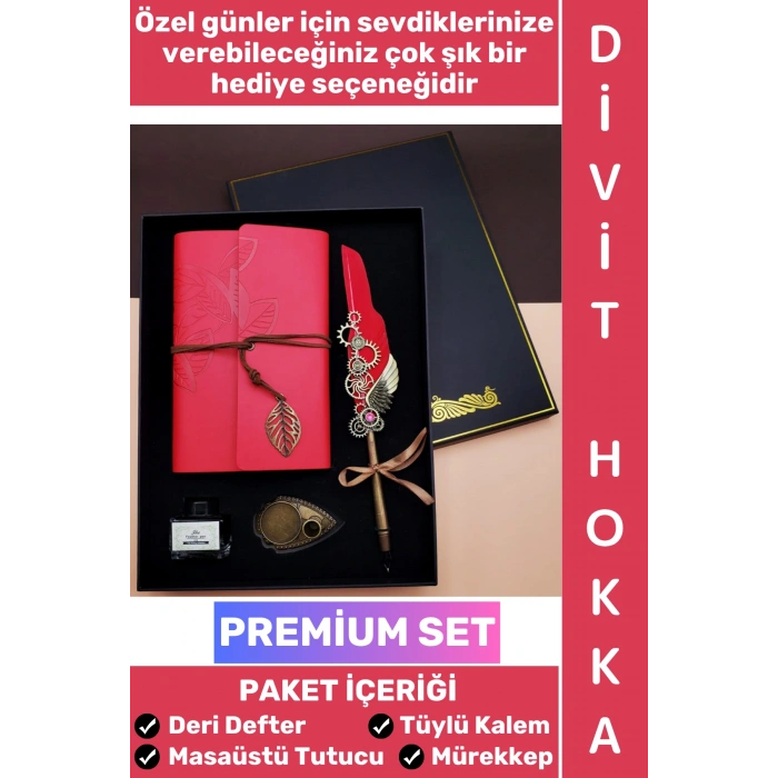 #Hediye Nostaljik Hediye Babalar Anneler Öğretmenler Günü Sevgili Eş Nişanlı Arkadaş Günlük Hatıra Okul Yıl Sonu Vintage Deri Defterli Mürekkep Hediyeli Tüylü Divit Hokka Şık Kutulu Özel Premium Set