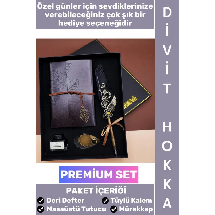 #Hediye Babalar Anneler Öğretmenler Günü Sevgili Eş Nişanlı Arkadaş Nostaljik Hediye Günlük Hatıra Okul Yıl Sonu Vintage Deri Defterli Mürekkep Hediyeli Tüylü Divit Hokka Şık Kutulu Özel Premium Set