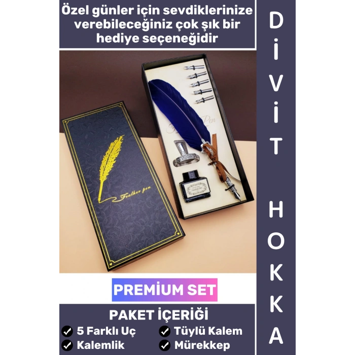 #Hediye Öğretmen Sevgili Eş Nişanlı Arkadaş Babalar Anneler Günü Okul Yıl Sonu Nostaljik Şık Hediyelik Günlük Anı Not Hatıra Özel Kutulu Mürekkep 5 Farklı Uç Tüylü Kalem Divit Hokka Premium Set