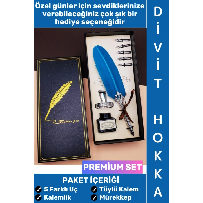 #Hediye Öğretmen Sevgili Eş Nişanlı Arkadaş Babalar Anneler Günü Okul Yıl Sonu Nostaljik Özel Hediye Günlük Anı Not Hatıra Özel Şık Kutulu Mürekkep 5 Farklı Uç Tüylü Kalem Divit Hokka Premium Set