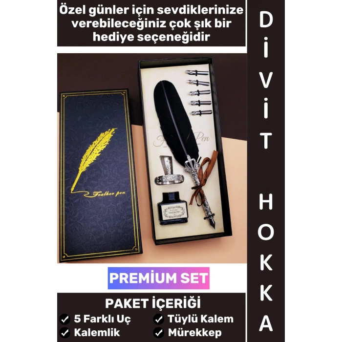 #Hediye Sevgili Eş Nişanlı Arkadaş Babalar Anneler Öğretmenler Günü Okul Yıl Sonu Nostaljik Hediye Günlük Anı Not Hatıra Özel Kutulu Mürekkep 5 Farklı Uç Tüylü Kalem Divit Hokka Çok Şık Premium Set