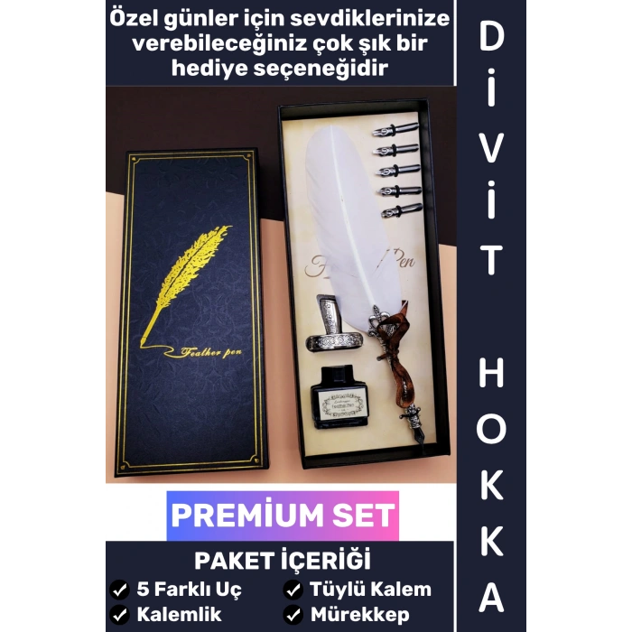 #Hediye Nostaljik Öğretmen Sevgili Eş Nişanlı Arkadaş Babalar Anneler Günü Okul Yıl Sonu Hediyelik Günlük Anı Not Hatıra Şık Kutulu Mürekkep 5 Farklı Uç Tüylü Kalem Divit Hokka Özel Premium Set