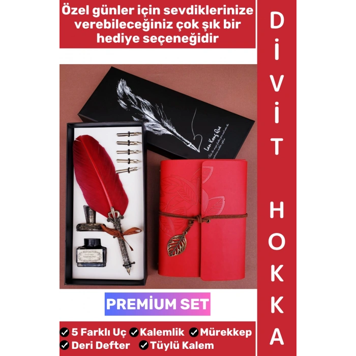 #Hediye Sevgili Eş Nişanlı Arkadaş Babalar Anneler Öğretmenler Günü Okul Yıl Sonu Nostaljik Hediyelik Eskitme Deri Defterli Çok Şık Özel Kutulu Mürekkep 5 Farklı Uç Tüylü Kalem Divit Hokka Premium Set
