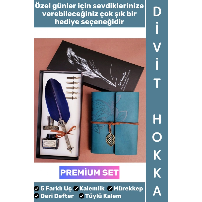 #Hediye Dekoratif Sevgili Nişanlı Arkadaş Babalar Anneler Öğretmenler Günü Okul Yıl Sonu Nostaljik Hediye Eskitme Deri Defterli Şık Özel Kutulu Mürekkep 5 Farklı Uç Tüylü Kalem Divit Hokka Premium Set