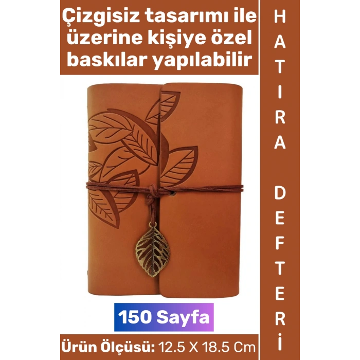 #Defter Okul Ofis Günlük Not Ajanda Hatıra Anı Tutma Eş Sevgili Anneler Babalar Öğretmenler Günü Çok Şık Dekoratif Hediyelik Yaprak Tasarımlı Çizgisiz Kahverengi Deri Defter