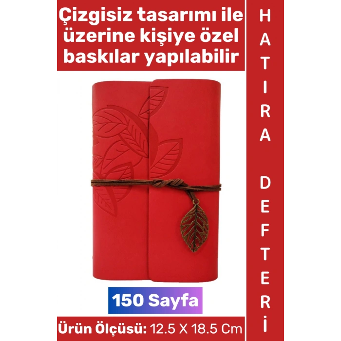 #Defter Okul Ofis Günlük Not Ajanda Hatıra Anı Tutma Eş Sevgili Anneler Babalar Öğretmenler Günü Çok Şık Dekoratif Hediyelik Yaprak Tasarımlı Çizgisiz Kırmızı Deri Defter