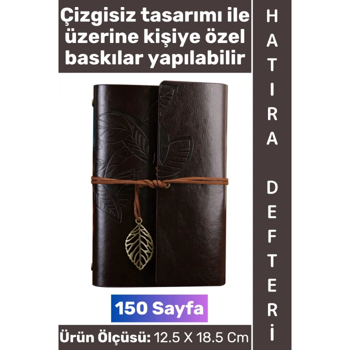 #Defter Okul Ofis Günlük Not Ajanda Hatıra Anı Tutma Eş Sevgili Anneler Babalar Öğretmenler Günü Çok Şık Dekoratif Hediyelik Yaprak Tasarımlı Çizgisiz Koyu Kahverengi Deri Defter