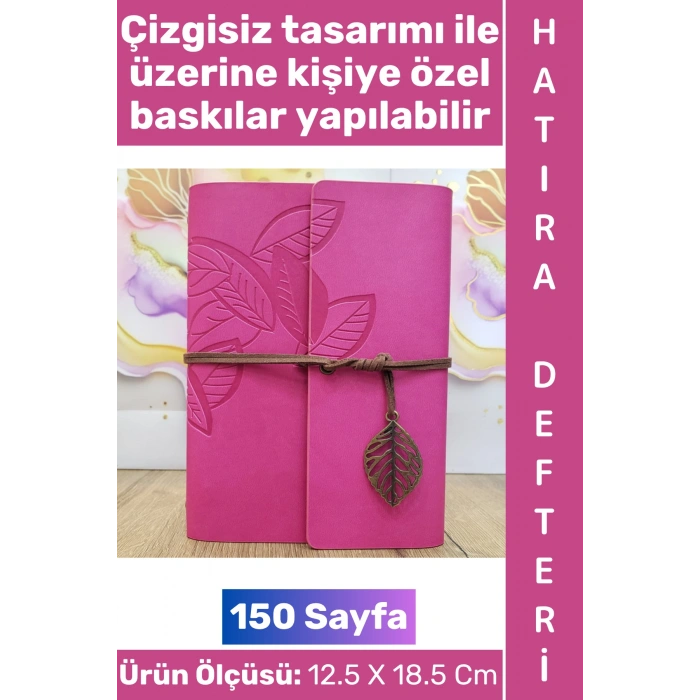 #Defter Okul Ofis Günlük Not Ajanda Hatıra Anı Tutma Eş Sevgili Anneler Babalar Öğretmenler Günü Çok Şık Dekoratif Hediyelik Yaprak Tasarımlı Çizgisiz Pembe Deri Defter