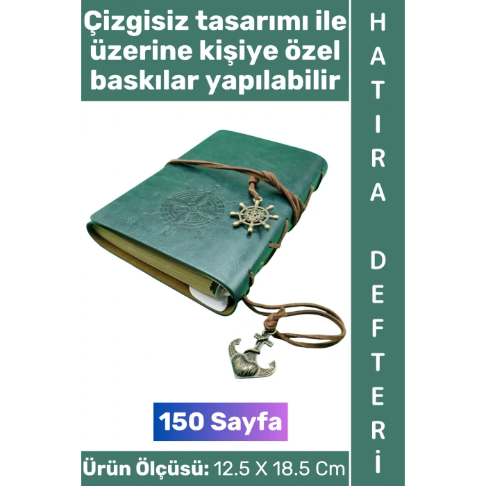 #Defter Okul Ofis Günlük Not Ajanda Hatıra Anı Tutma Eş Sevgili Anneler Babalar Öğretmenler Günü Çok Şık Dekoratif Hediyelik Pusula Detaylı Çizgisiz Yeşil Deri Defter