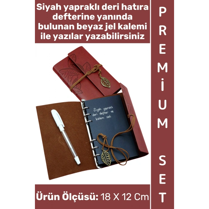 #Defter Dekoratif Okul Ders Ofis Günlük Not Ajanda Hatıra Anı Tutma Eş Sevgili Anneler Babalar Öğretmenler Günü Çok Şık Hediyelik Siyah Yapraklı Beyaz Jel Yazı Kalemli Deri Defter Özel Set