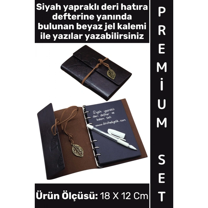 #Defter Okul Ders Ofis Günlük Not Ajanda Hatıra Anı Tutma Eş Sevgili Anneler Babalar Öğretmenler Günü Çok Şık Dekoratif Hediyelik Siyah Yapraklı Beyaz Jel Yazı Kalemli Deri Defter Özel Set