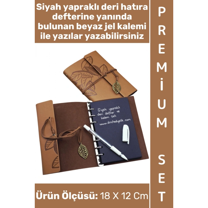 #Defter Okul Ders Ofis Günlük Not Ajanda Hatıra Anı Tutma Eş Sevgili Anneler Babalar Öğretmenler Günü Dekoratif Çok Şık Hediyelik Siyah Yapraklı Beyaz Jel Yazı Kalemli Deri Defter Premium Set