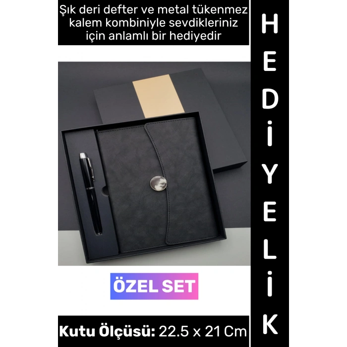 #Defter Dekoratif Okul Ofis Günlük Not Ajanda Hatıra Anı Tutma Eş Sevgili Anneler Babalar Öğretmenler Günü Çok Şık Mıknatıslı Kutu Hediyelik Çantalı Siyah Deri Defter Tükenmez Kalem Premium Set