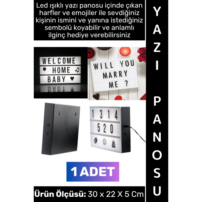 #YazıPanosu Dekoratif Anne Baba Sevgili Nişanlı Eş Evlilik Teklifi Kişiye Özel Anlamlı Hediyelik Harf Rakam Sembol Emojili A4 Led Işıklı Çok Şık Estetik Pilli Yazı Panosu Lightbox