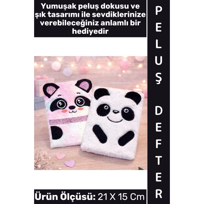#Defter Dekoratif Eş Sevgili Hediyelik Okul Anı Not Hatıra Günlük Tutma Estetik Çok Şık 75 Sayfa 150 Yapraklı Sevimli Panda Detaylı Peluş Çizgili Defter 21 X 15 Cm