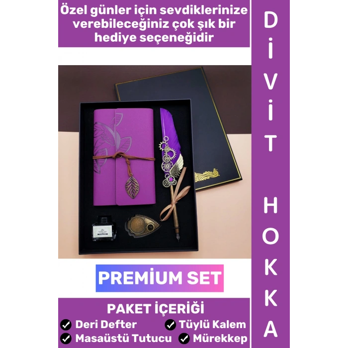 #Hediye Nostaljik Öğretmen Sevgili Eş Nişanlı Arkadaş Babalar Anneler Günü Okul Yıl Sonu Hediyelik Günlük Hatıra Şık Kutulu Vintage Deri Defterli Mürekkep Hediyeli Tüylü Divit Hokka Özel Premium Set