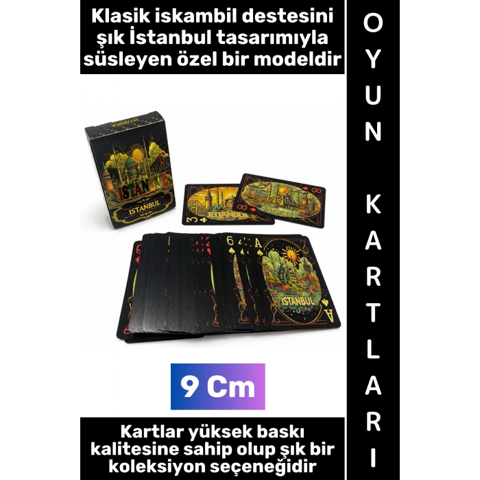 #Oyun Premium Kalite Kolay Yıpranmaz Suya Yırtılmaya Dayanıklı Koleksiyon Çok Şık Hatıra Hediyelik İstanbul Tasarımlı Klasik Deste Kağıt Oyunu Siyah İskambil Kartları