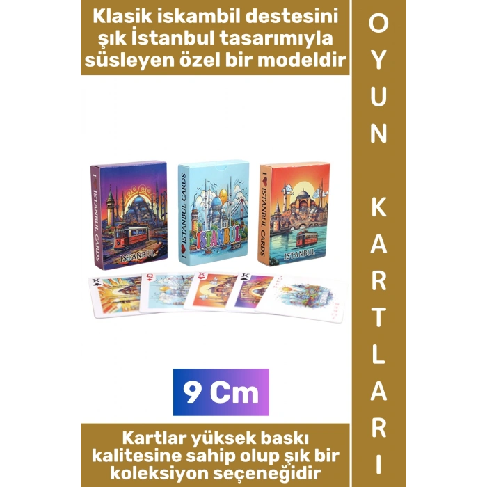 #Oyun Premium Kalite Kolay Yıpranmaz Suya Yırtılmaya Dayanıklı Koleksiyon Çok Şık Hatıra Hediyelik İstanbul Tasarımlı Klasik Deste Kağıt Oyunu Renkli İskambil Kartları