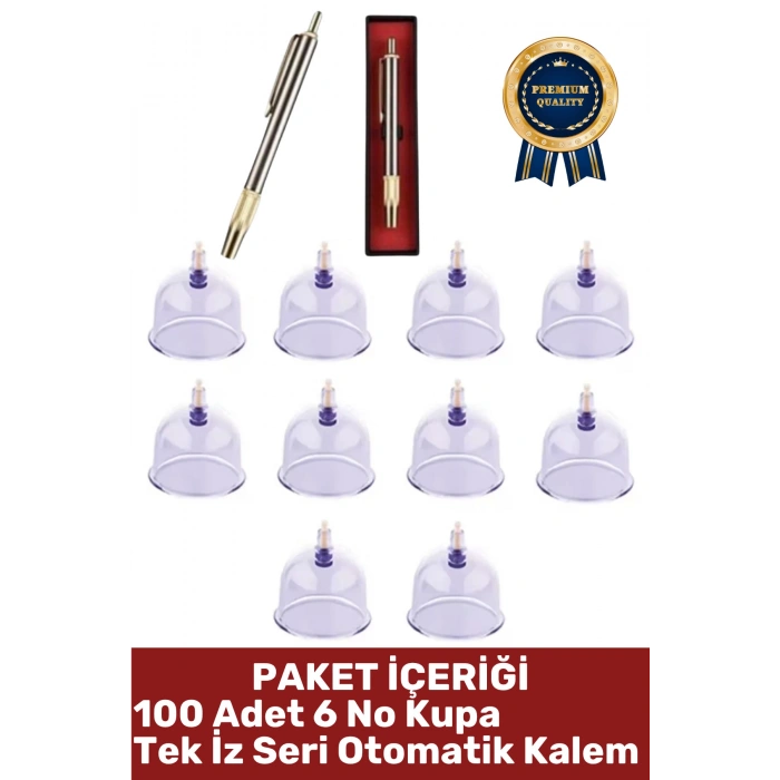 #Hacamat Geleneksel Tedavi 100 Adet 6 No Selülit Çatlak Giderici Vakumlu Kupa Seri 1 Adet Yüz Hassas Bölge Uyumlu Tek İz Otomatik Kalem Premium Hacamat Seti