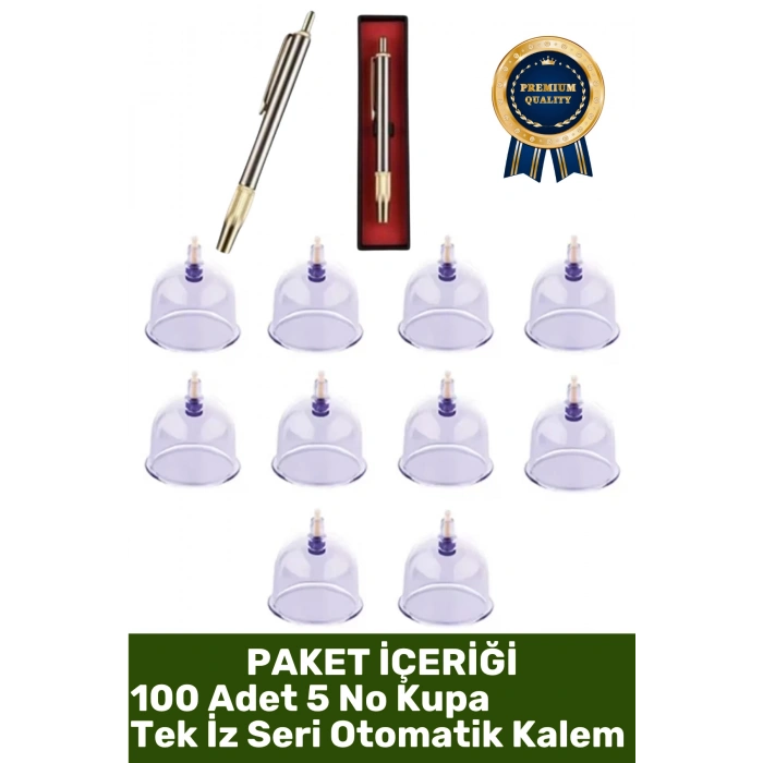 #Hacamat Geleneksel Tedavi 100 Adet 5 No Selülit Çatlak Giderici Vakumlu Kupa Seri 1 Adet Yüz Hassas Bölge Uyumlu Tek İz Otomatik Kalem Premium Hacamat Seti