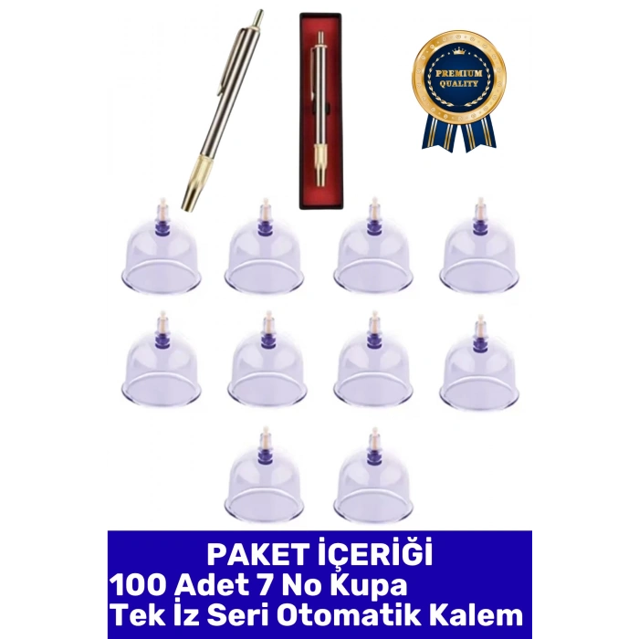 #Hacamat Geleneksel Tedavi 100 Adet 7 No Selülit Çatlak Giderici Vakumlu Kupa Seri 1 Adet Yüz Hassas Bölge Uyumlu Tek İz Otomatik Kalem Premium Hacamat Seti